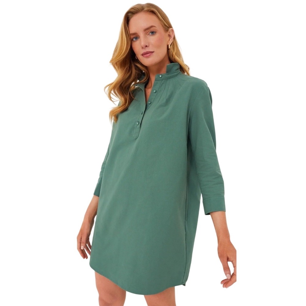 Tuckernuck Pomander Place Polly Dress XS Green Cotton Shirt Dress‎ Snap Front
